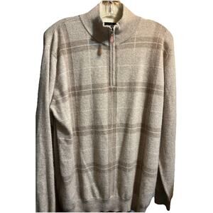 Enzo Mantovani Sweater Men’s Large Beige Plaid LS 1/4 Zip Cashmere Made In Italy
